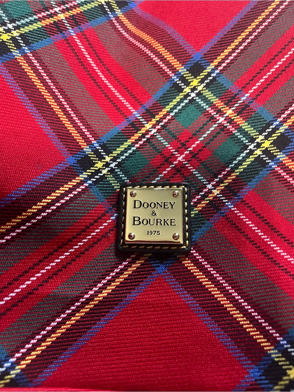 Dooney & Bourke Red TartanTote with Black Leather Handles (Some Interior Marks) - Picture 6 of 16